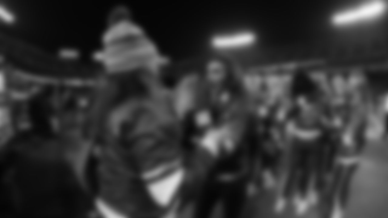 Kansas City Chiefs Cheerleaders celebrate the overtime win of the divisional playoff football game against the Buffalo Bills, Sunday, January 23, 2022 in Kansas City.